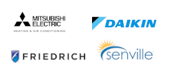 Logos of ductless heat pump brands we install